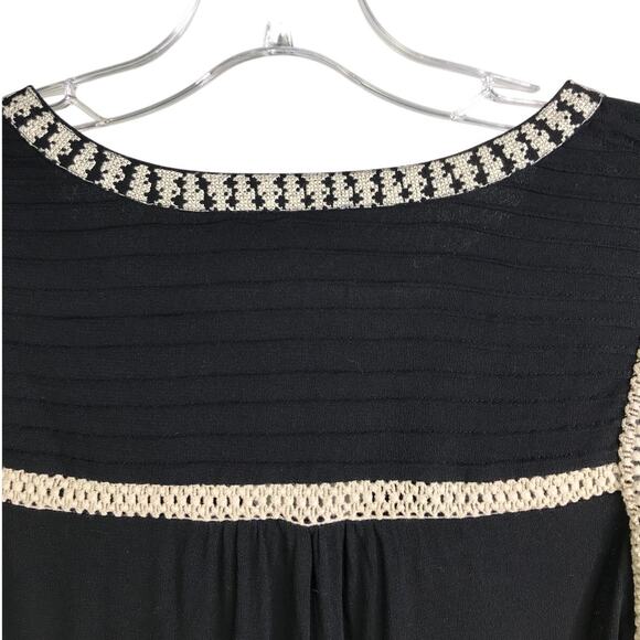 Daniel Rainn Top Sz Small Black Boho Trim Collared Tassel Front NWT - Picture 4 of 8